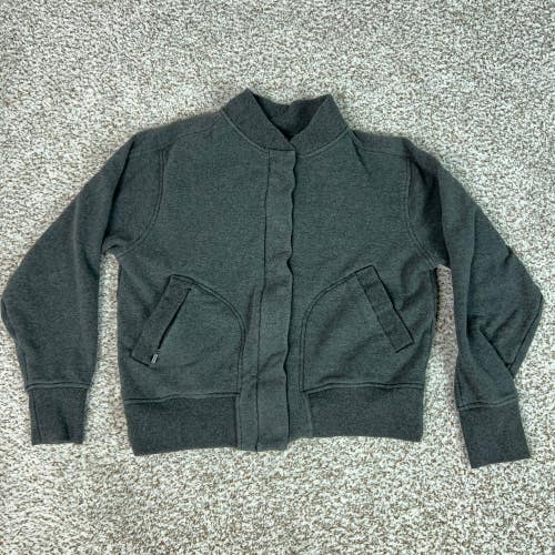 Athleta Jacket Women XS Gray Retroplush Bomber Fleece Full Zip Snap Coat Casual