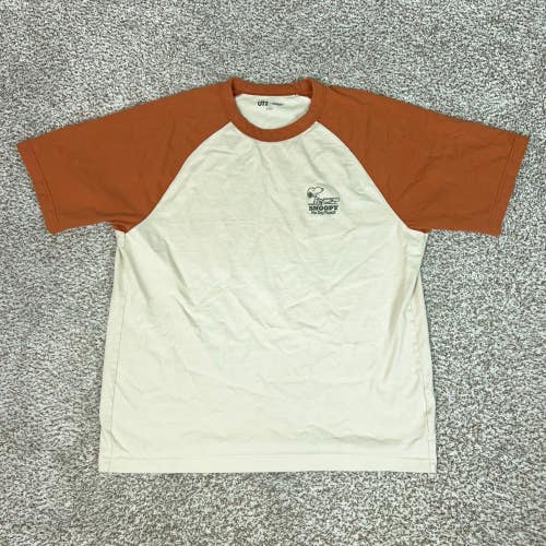 Peanuts X Uniqlo Shirt Mens Large White Orange Snoopy Raglan Cotton Baseball Tee