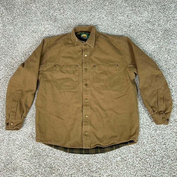 Cabelas Shacket Mens Medium Brown Outdoor Flannel Lined Canvas Workwear Barn