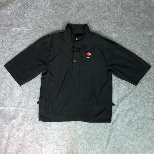 Louisville Cardinals Mens Jacket Small Black Red 1/4 Snap Button Golf Pullover