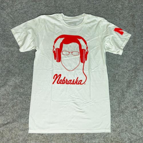Nebraska Cornhuskers Men Shirt Small Adidas White Red Short Sleeve Tee Top NCAA