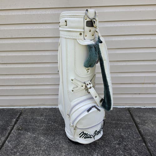Vintage MacGregor Jack Nicklaus White Leather Golf Cart Bag Fuzzy Straps 6 Way