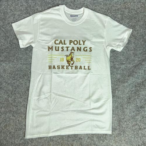 Cal Poly Mustangs Mens Shirt Small White Brown Short Sleeve NCAA Basketball Top