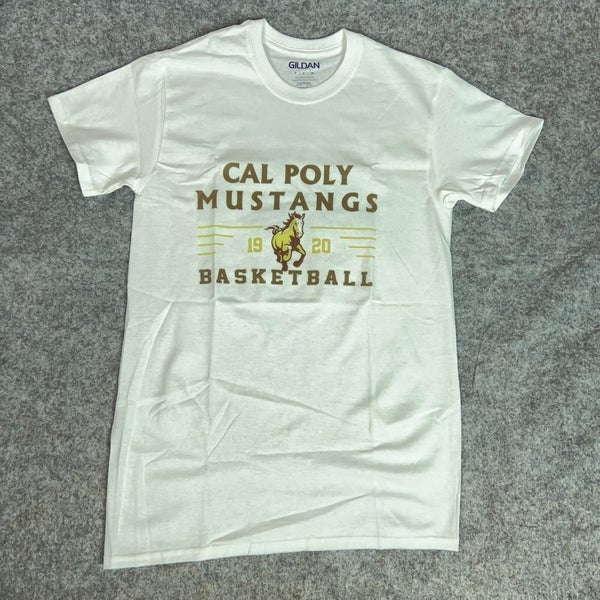 Cal Poly Mustangs Mens Shirt Small White Brown Short Sleeve NCAA Basketball Top