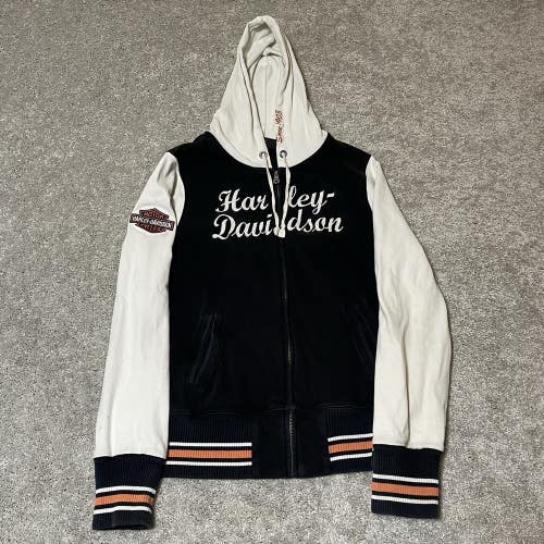 Harley Davidson Hoodie Womens Large Black Full Zip Sweatshirt Wings Graphic