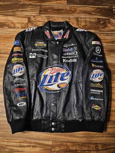 Vintage Rusty Wallace Miller Lite Nascar Leather Jeff Hamilton Jacket Size Large