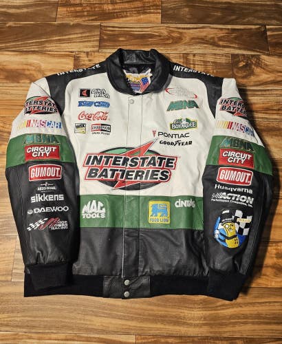 Vintage Interstate Batteries Nascar Bobby Labonte Jeff H. Leather Jacket Size XL