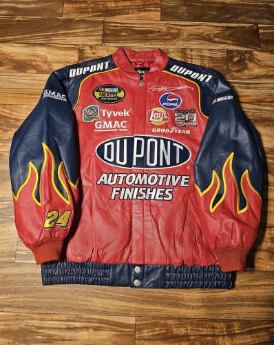 NEW Vintage Jeff Gordon Leather Chase Authentics DuPont Flames Nascar Jacket L