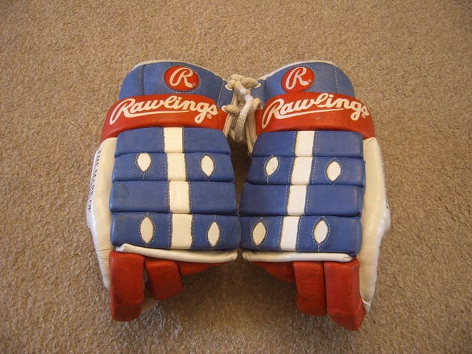 Hockey Gloves-Rare Vintage Like New Condition Rawlings 888 Leather Hockey Gloves 14" Canadiens