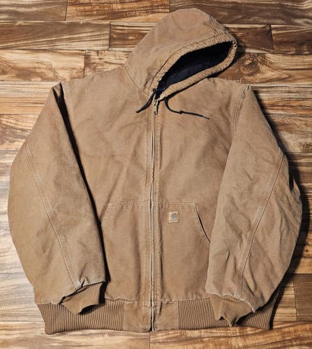Vintage Carhartt Brown J130 BRN Hooded Work Jacket Vtg Tan Coat Size XXL Tall