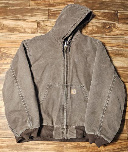 Vintage Carhartt J130 CHT Brown Hooded Work Jacket Vtg Zip Up Coat Size XXL