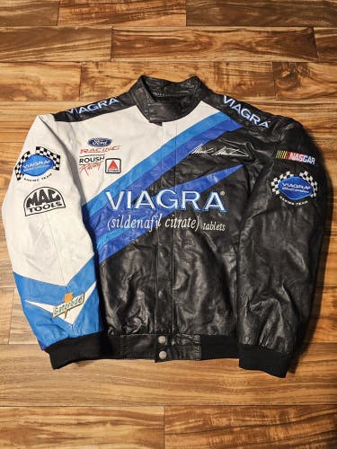 Vintage Rare VIAGRA Mark Martin #6 Leather Nascar Racing Vtg Jacket Size Large