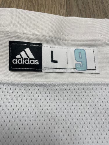 Pro Stock Adidas NHL Hockey Socks Seattle Kraken Large Made in Canada w/ Cut Resistant #9 Stephenson