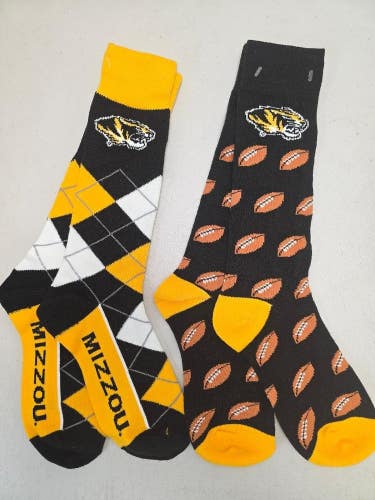 ST2 Mens NCAA MISSOURI TIGERS Crew Socks Lot of 2 Pair OSFM ONE SIZE FITS MOST