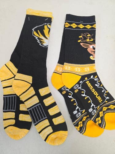 ST4 Mens NCAA MISSOURI TIGERS Crew Socks Lot of 2 Pair LARGE New