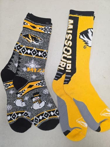 ST7 Mens NCAA MISSOURI TIGERS Crew Socks Lot of 2 Pair LARGE New