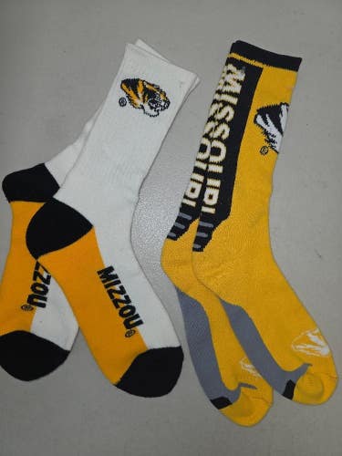 ST8 Mens NCAA MISSOURI TIGERS Crew Socks Lot of 2 Pair LARGE New