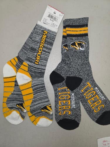 ST13 Mens NCAA MISSOURI TIGERS Crew Socks Lot of 2 Pair LARGE New