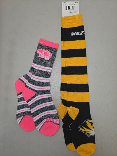 ST19 Mens NCAA MISSOURI TIGERS Crew Socks Lot of 2 Pair MEDIUM New