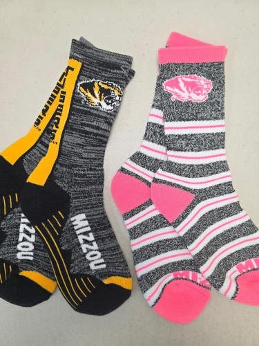 ST20 Mens NCAA MISSOURI TIGERS Crew Socks Lot of 2 Pair MEDIUM New