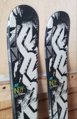 KIDS 124cm K2 Indy Rocker Skis w/ Marker 4.5 GRIP WALK Bindings*USED* CLEANED