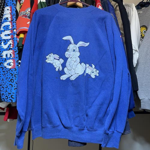 Vintage Bunny Rabbits Graphic Print Raglan Crewneck Sweatshirt 1980s Size XXL