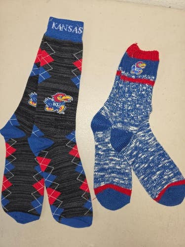 ST5 Mens NCAA KANSAS JAYHAWKS Crew Socks Lot of 2 Pair LARGE New