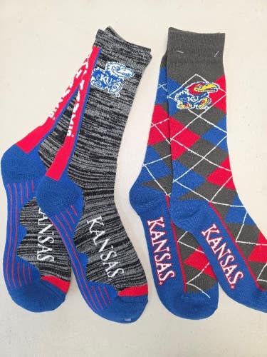 ST7 Mens NCAA KANSAS JAYHAWKS Crew Socks Lot of 2 Pair LARGE New