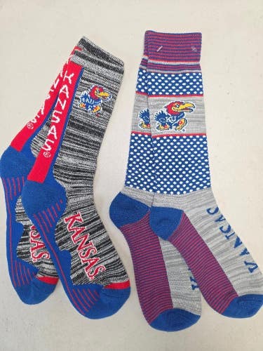 ST7 Mens NCAA KANSAS JAYHAWKS Crew Socks Lot of 2 Pair LARGE New