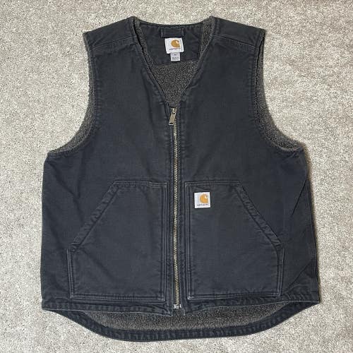 Carhartt Sherpa Lined Vest Mens Medium Black Duck Canvas Workwear 104394-BLK