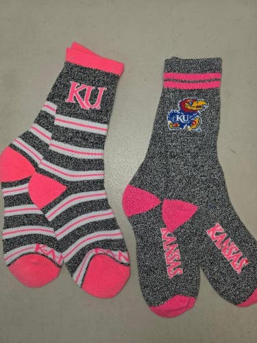 ST19 Mens NCAA KANSAS JAYHAWKS Crew Socks Lot of 2 Pair MEDIUM New