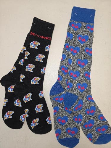 ST20 Mens NCAA KANSAS JAYHAWKS Crew Socks Lot of 2 Pair MEDIUM New