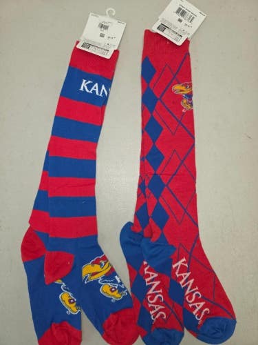 ST29 Mens NCAA KANSAS JAYHAWKS Crew Socks Lot of 2 Pair MEDIUM New