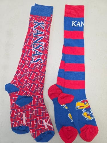 ST30 Mens NCAA KANSAS JAYHAWKS Crew Socks Lot of 2 Pair MEDIUM New
