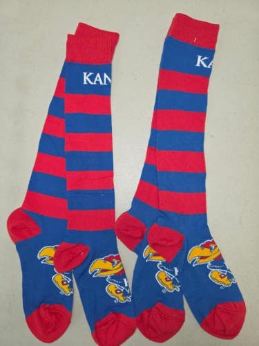 ST31 Mens NCAA KANSAS JAYHAWKS Crew Socks Lot of 2 Pair MEDIUM New