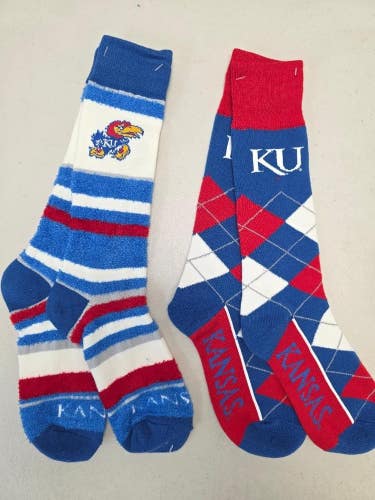 ST23 Mens NCAA KANSAS JAYHAWKS Crew Socks Lot of 2 Pair OSFM ONE SIZE FITS MOST
