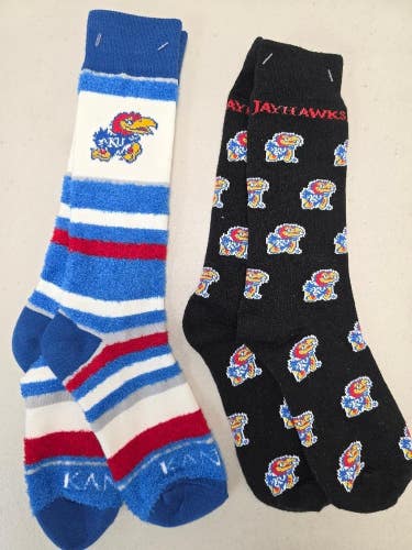 ST24 Mens NCAA KANSAS JAYHAWKS Crew Socks Lot of 2 Pair OSFM ONE SIZE FITS MOST