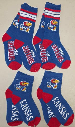 ST32 YOUTH NCAA KANSAS JAYHAWKS Crew Socks Lot of 4 Pair