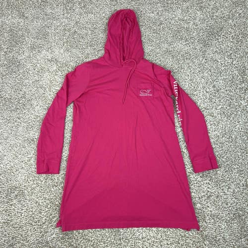 Vineyard Vines Shirt Womens Medium Pink Hooded Tunic Long Sleeve Whale Logo