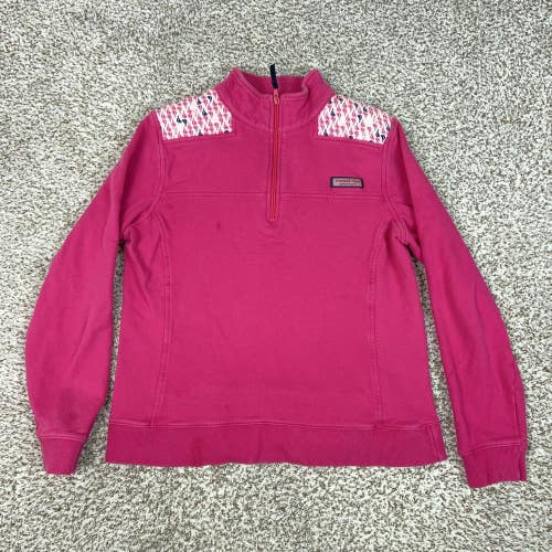 Vineyard Vines Sweatshirt Womens Medium Pink 1/4 Zip Pullover Sweater Whale