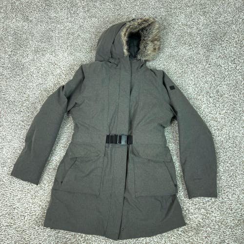 The North Face HyVent Parka Coat Womens M Gray Belted Jacket Down Danagiri Gorp