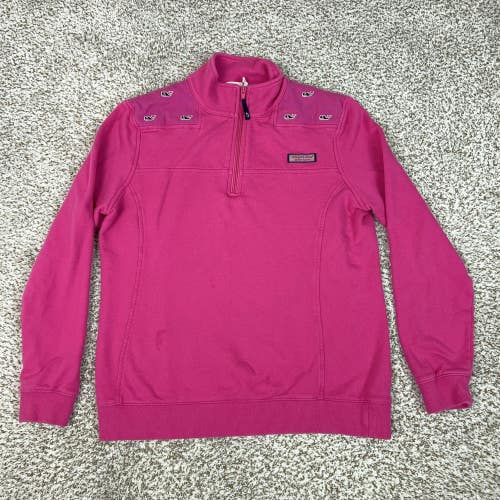Vineyard Vines Sweatshirt Womens Medium Pink 1/4 Zip Mock Neck Whale Logo Terry