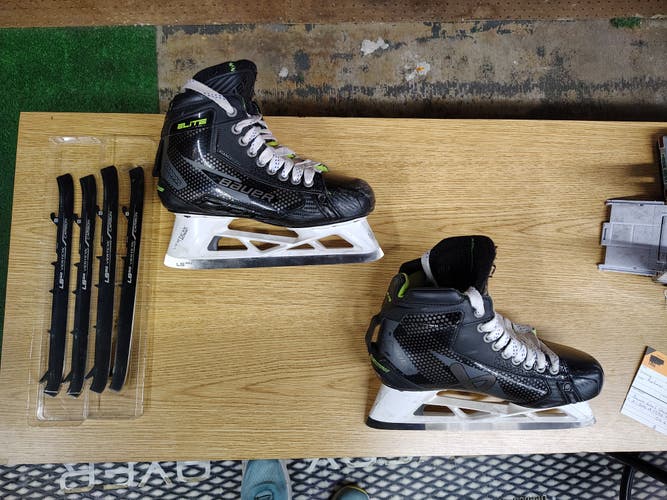 Bauer Elite Ice Hockey Goalie Skates Extra Wide Width 6 FIT 3 (Used) with three pairs of steel