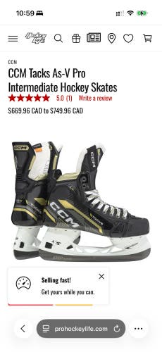 2022 CCM AS-V Pro Hockey Skates Regular Width 6.5 (Used)