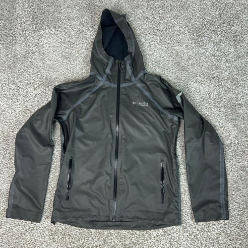 Columbia Jacket Mens Medium Gray Titanium Rain Hooded Hiking Outdoor Logo Coat