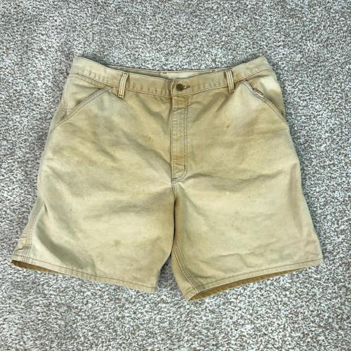Vintage Carhartt Shorts Mens 36 Tan Carpenter Canvas Workwear Distressed Logo