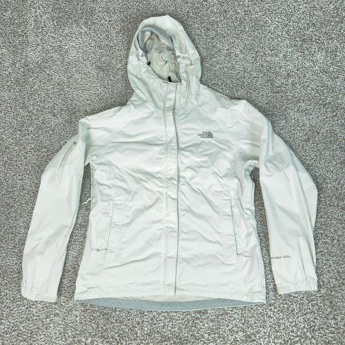 North Face Jacket Womens M White HyVent Hooded Waterproof Rain Coat Hiking Gorp