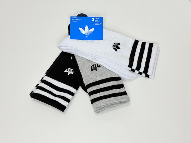Adult Unisex Large Adidas Socks (New) Adidas Originals Roller 4.0 3-Stripe Crew Socks JL4187