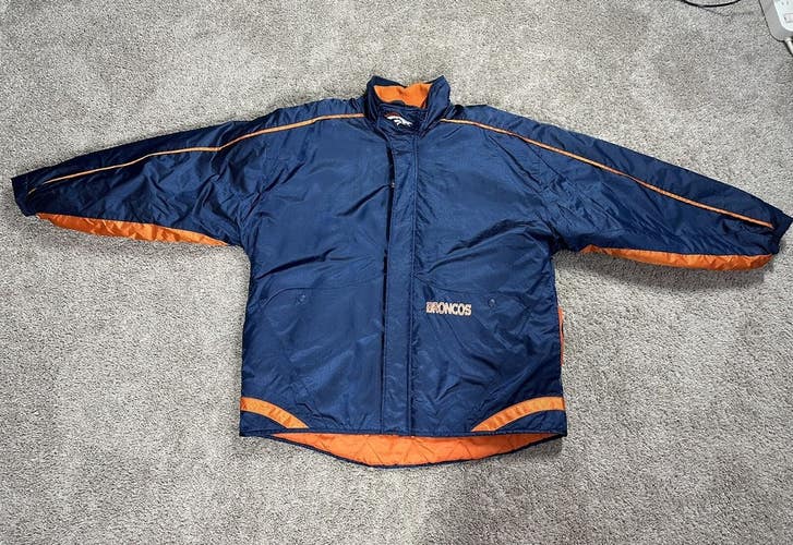 #2401 Vintage Pro Player Denver Broncos Jacket Mens Size L Blue Orange Full Zip