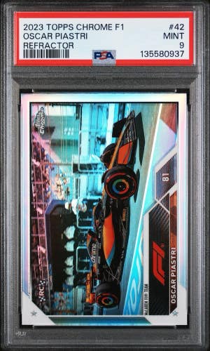 Oscar Piastri 2023 Topps Chrome F1 Refractor Car Rookie Card #42 PSA Mint 9